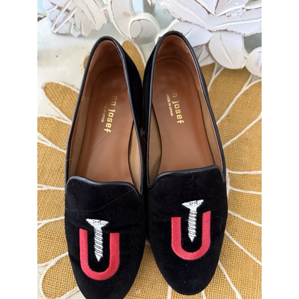 Jon Josef Gatsby  Velvet Screw U You Shoes Size 7.5 Black Slippers‎ Loafers
